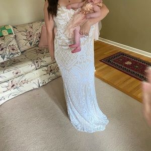 Lulus Olivia White Sequin Strapless dress